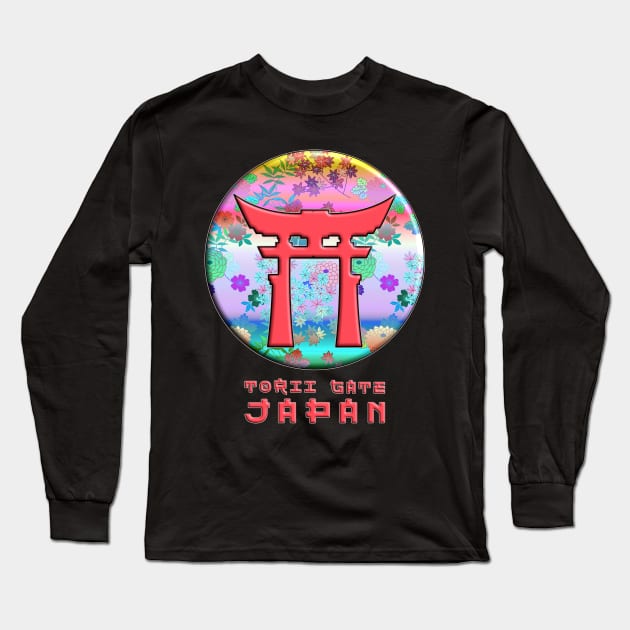 Torii Gate Shinto Japan Asian Floral Pattern Chrysanthemum Cherry Blossom 56 Long Sleeve T-Shirt by dvongart